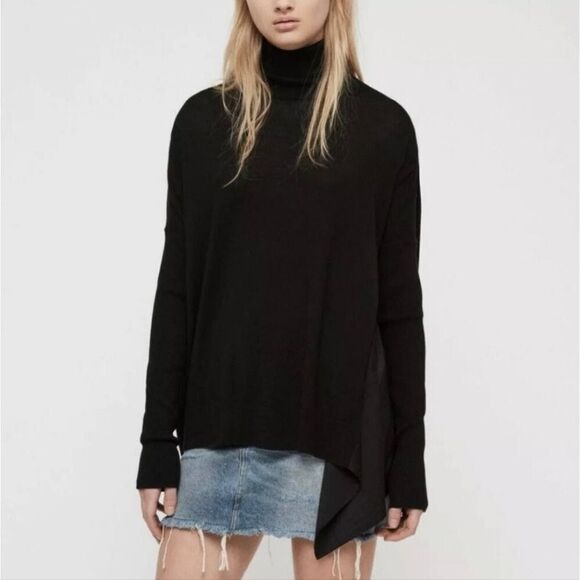 NEW All Saints Black Alda Asymmetrical Wool Blend Turtleneck Sweater Size XS - Picture 1 of 8